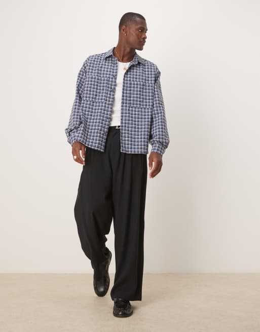 ASOS DESIGN oversized boxy flannel shirt in blue check, 2 of 4