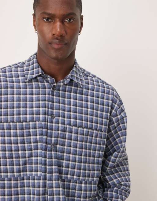 ASOS DESIGN oversized boxy flannel shirt in blue check, 3 of 4
