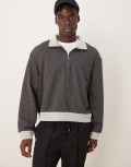 [ASOS DESIGN] ASOS DESIGN oversized boxy funnel neck half zip sweatshirt with contrast hems in charcoal-Grey L CHARCOAL