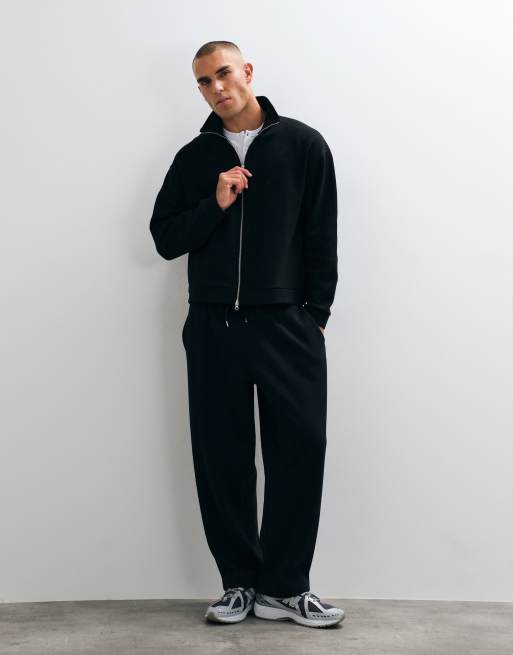 ASOS DESIGN oversized boxy funnel neck zip through sweatshirt in black, 3 of 5