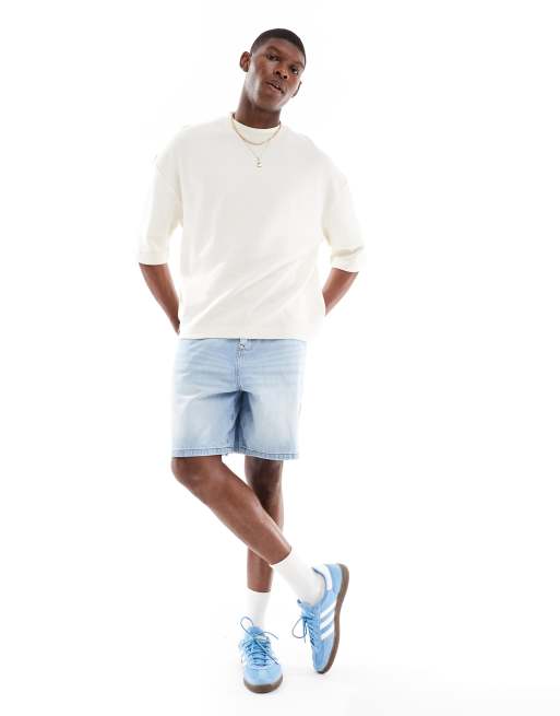 ASOS DESIGN oversized boxy half sleeve T-shirt in beige waffle