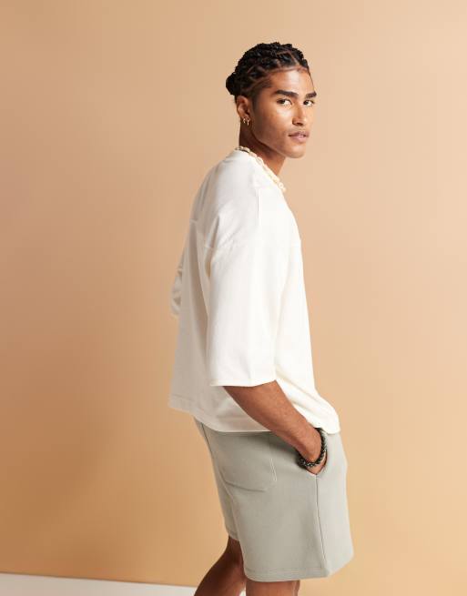 ASOS DESIGN oversized boxy half sleeve T-shirt in cream