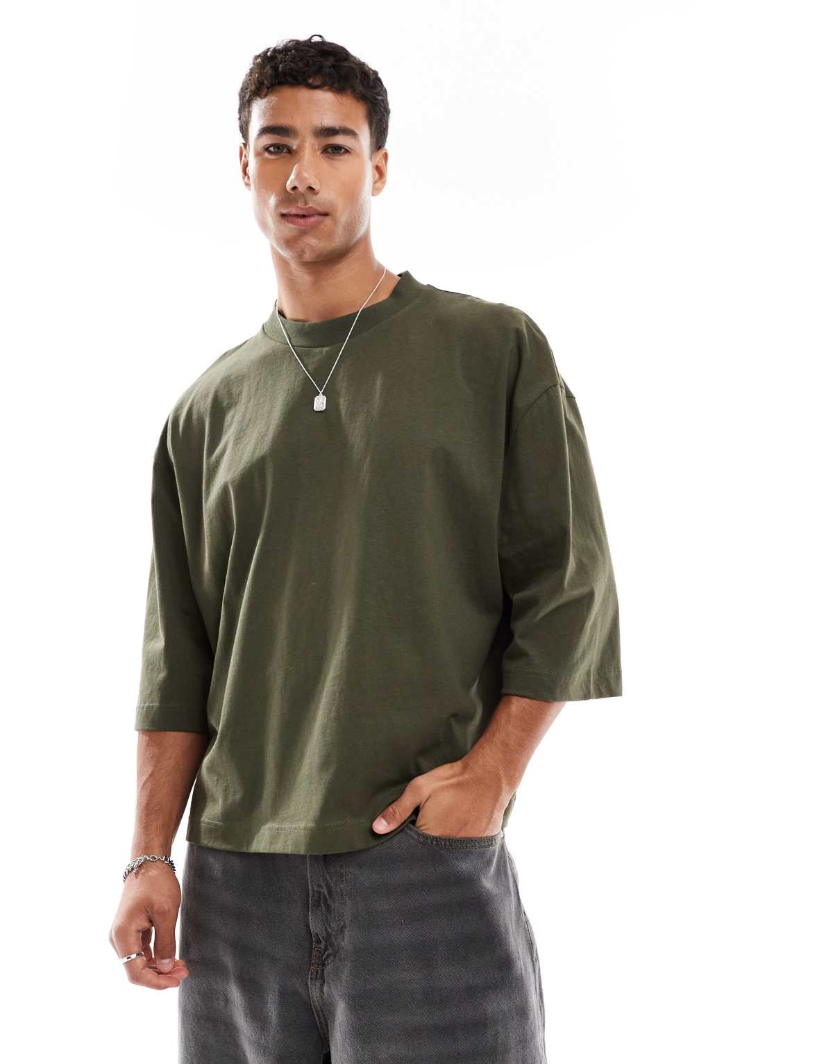 ASOS DESIGN oversized boxy half sleeve t-shirt khaki