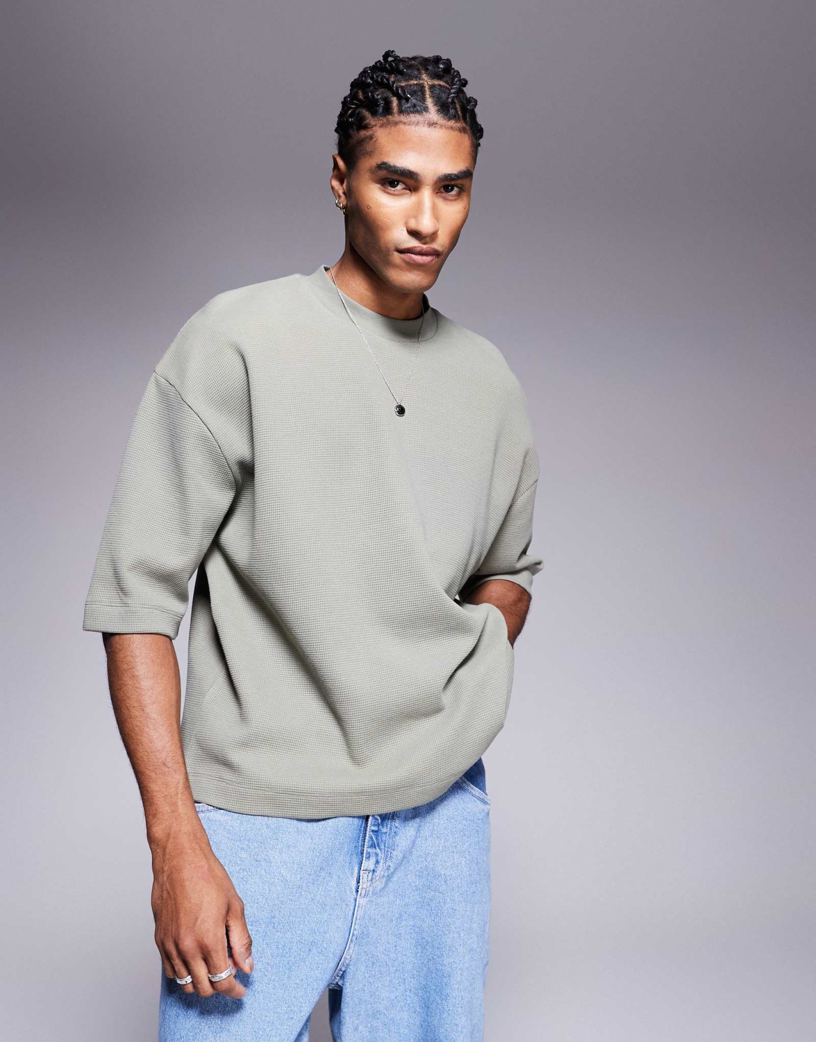 Футболка оверсайз ASOS DESIGN вафельная цвета хаки