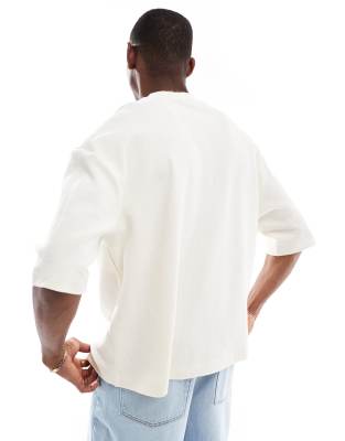 Asos Design Oversized Boxy Half Sleeve Waffle T-shirt In Neutral