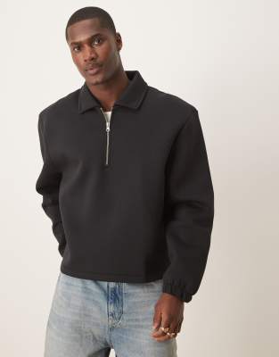 Asos Design Heavyweight Boxy Oversized Half Zip Funnel Neck Sweatshirt In Dark Brown