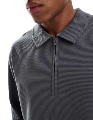 Asos Design Oversized Boxy Half Zip Sweatshirt In Gray