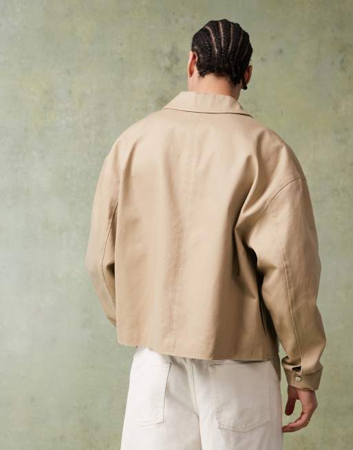 ASOS DESIGN oversized boxy harrington jacket in stone