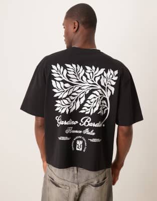 Asos Design Oversized Boxy Heavyweight 240gsm T-shirt With Back Print In Black