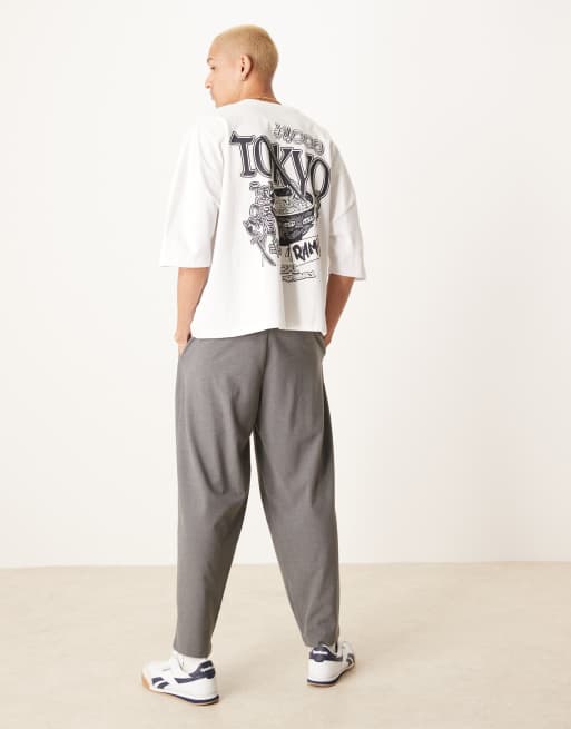 ASOS DESIGN oversized boxy heavyweight 240gsm t-shirt with back print in white, 2 of 4