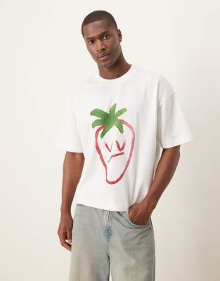 Asos Design Oversized Boxy Heavyweight 240gsm T-shirt With Strawberry Print In White