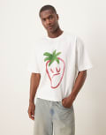 [ASOS DESIGN] ASOS DESIGN oversized boxy heavyweight 240gsm t-shirt with strawberry print in white L WHITE
