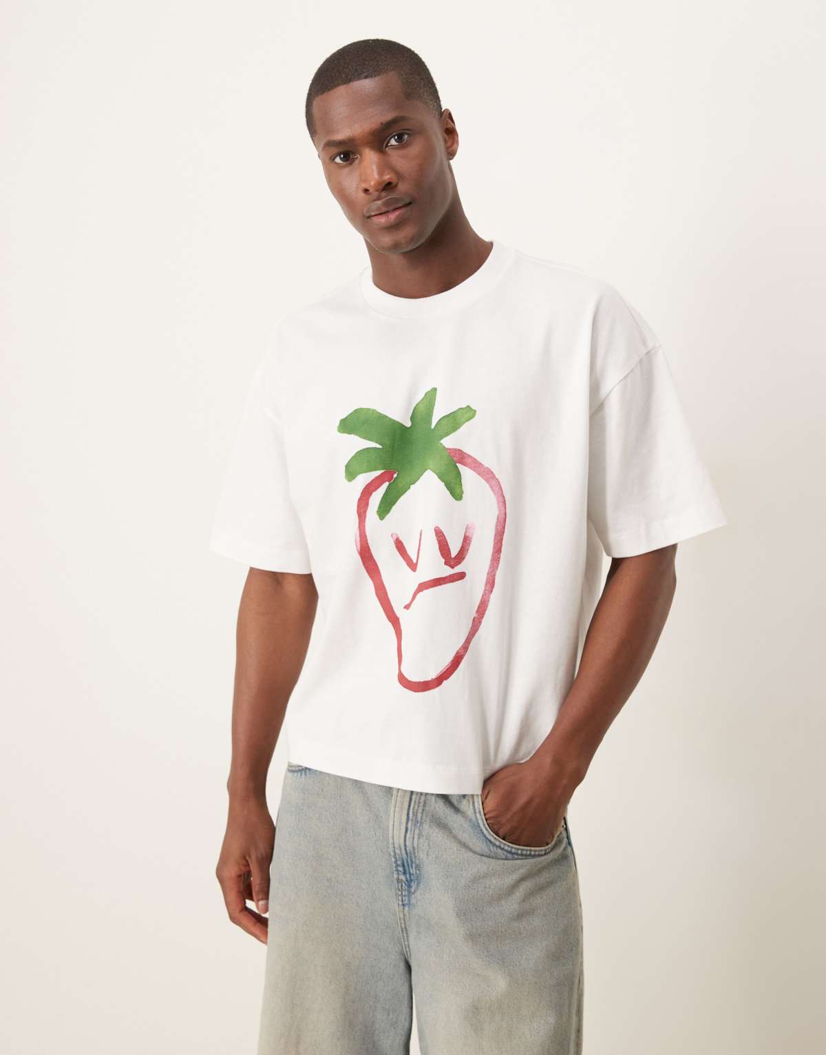 ASOS DESIGN oversized boxy heavyweight 240gsm t-shirt with strawberry print in white