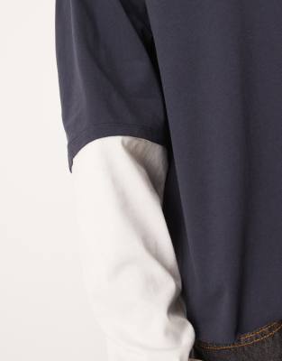 ASOS DESIGN oversized boxy heavyweight long sleeve t-shirt with double layer sleeve in navy