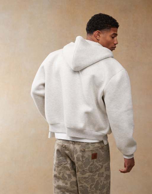 ASOS DESIGN oversized boxy heavyweight scuba zip through hoodie in grey marl