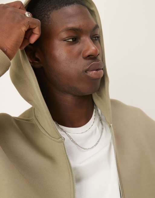 ASOS DESIGN oversized boxy heavyweight scuba zip up hoodie in khaki