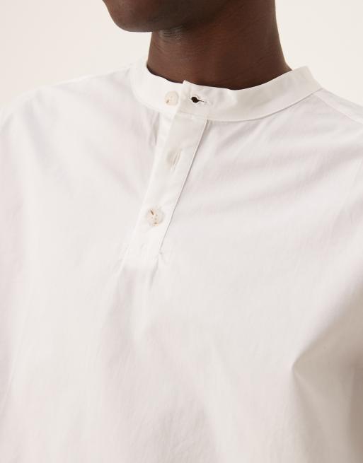 ASOS DESIGN oversized boxy henley neck shirt in white
