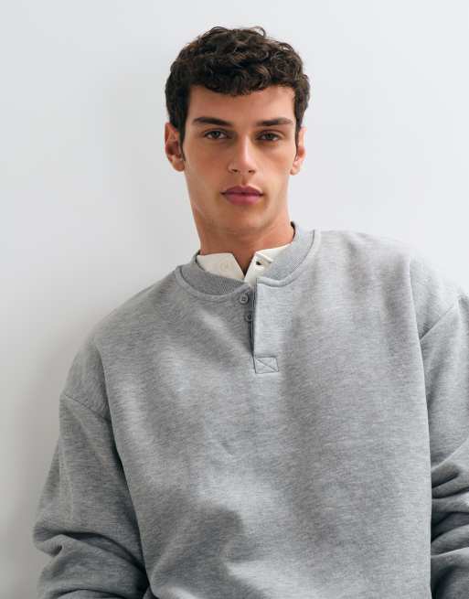 ASOS DESIGN oversized boxy henley sweatshirt in grey, 2 of 5