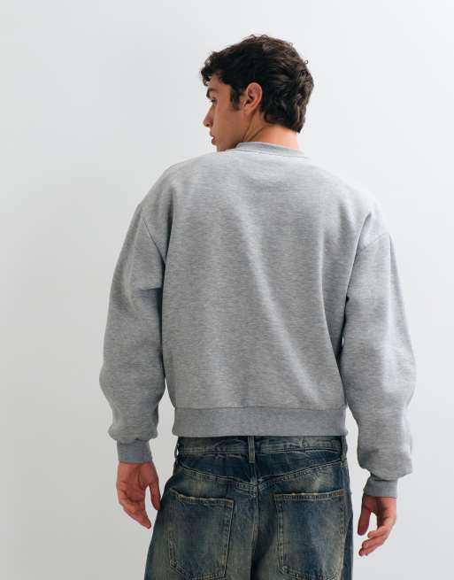 ASOS DESIGN oversized boxy henley sweatshirt in grey, 3 of 5