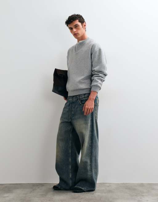 ASOS DESIGN oversized boxy henley sweatshirt in grey, 4 of 5