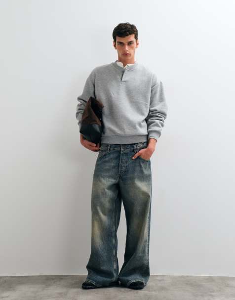 ASOS DESIGN oversized boxy henleysweatshirt in grijs - view 1