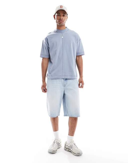 ASOS DESIGN oversized boxy high neck t-shirt with seam detailing in grey, 4 of 4
