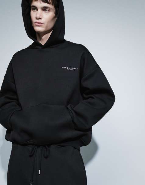 ASOS DESIGN oversized boxy hoodie in black scuba-style fabric - view 1
