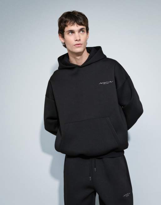 ASOS DESIGN oversized boxy hoodie in black scuba-style fabric, 3 of 9
