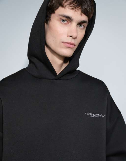 ASOS DESIGN oversized boxy hoodie in black scuba-style fabric, 4 of 9