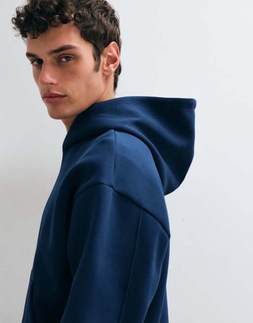 ASOS DESIGN oversized boxy hoodie in scuba-style fabric in blue, 2 of 5