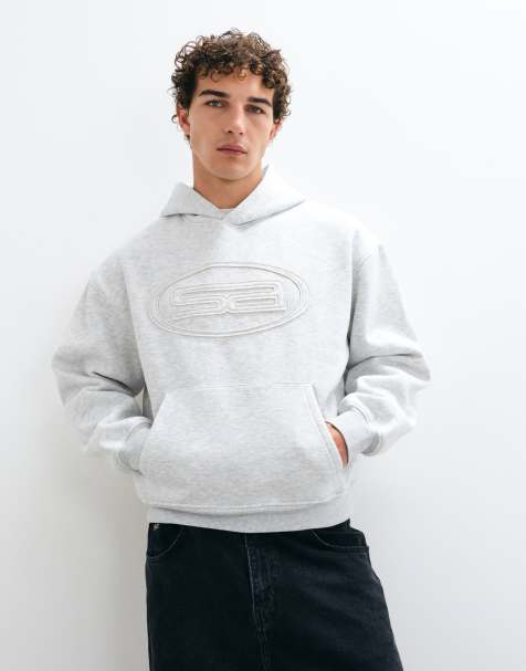 ASOS DESIGN oversized boxy hoodie met applicatie van dezelfde stof in lichtgrijs - view 1
