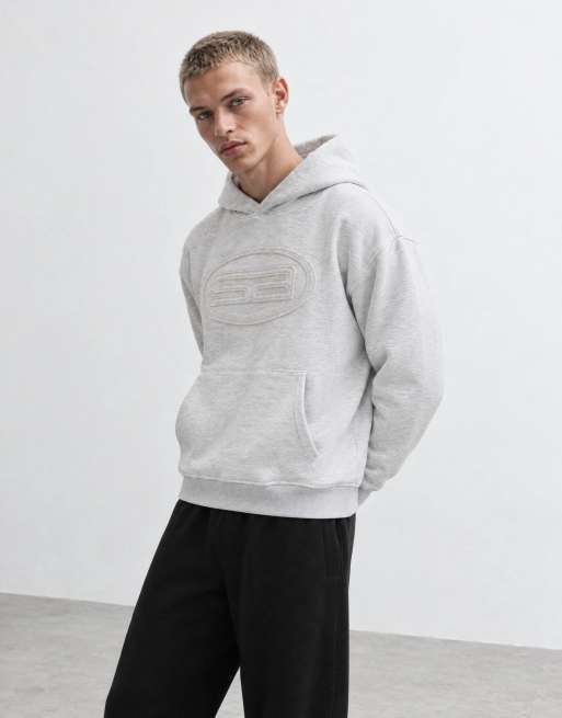 ASOS DESIGN oversized boxy hoodie met applicatie van dezelfde stof in lichtgrijs, 8 van 9