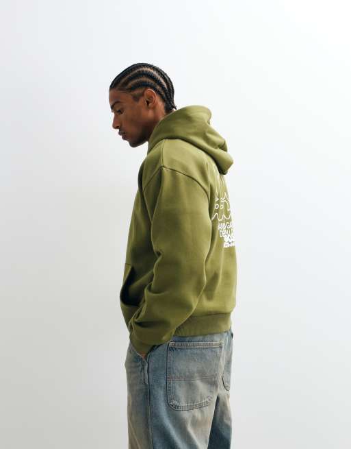 ASOS DESIGN oversized boxy hoodie met print op de achterkant in groen, 2 van 5