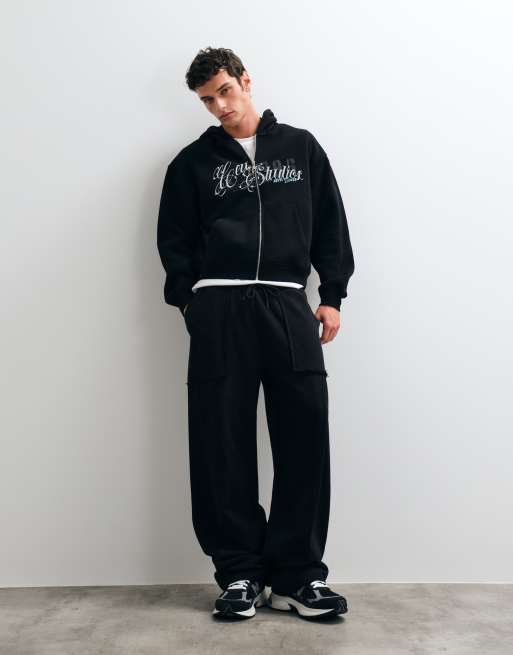 ASOS DESIGN oversized boxy hoodie met rits en pigmentprint in zwart, 2 van 5