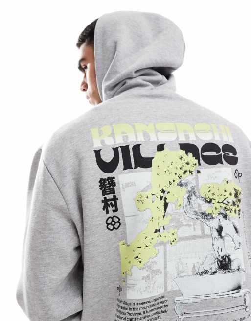ASOS DESIGN oversized boxy hoodie with back print and seam detail in gray heather, 3 of 4