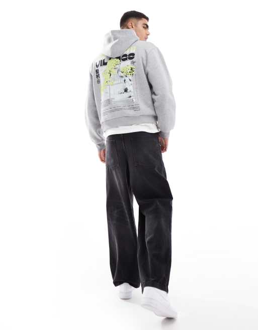 ASOS DESIGN oversized boxy hoodie with back print and seam detail in gray heather, 4 of 4
