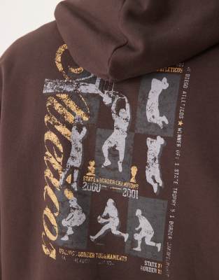 【NEW限定品】 boxy oversized DESIGN ASOS hoodie brown in print back with トップス