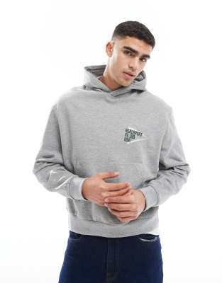 oversized boxy hoodie with back print in gray heather