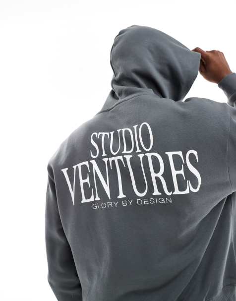 ASOS DESIGN oversized boxy hoodie with back print in gray - view 1