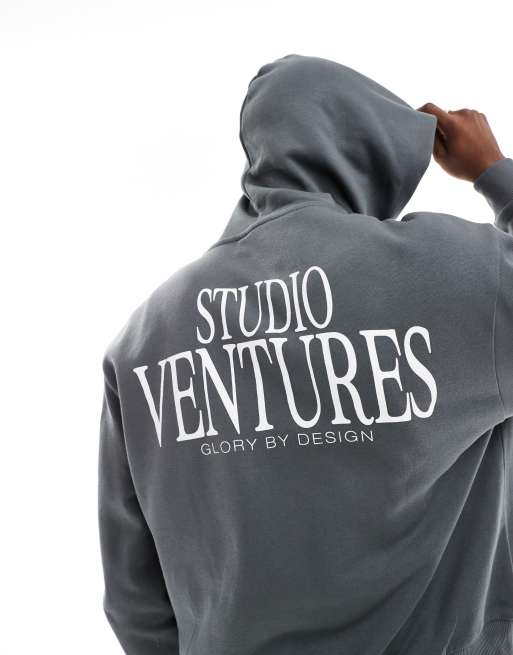 ASOS DESIGN oversized boxy hoodie with back print in gray
