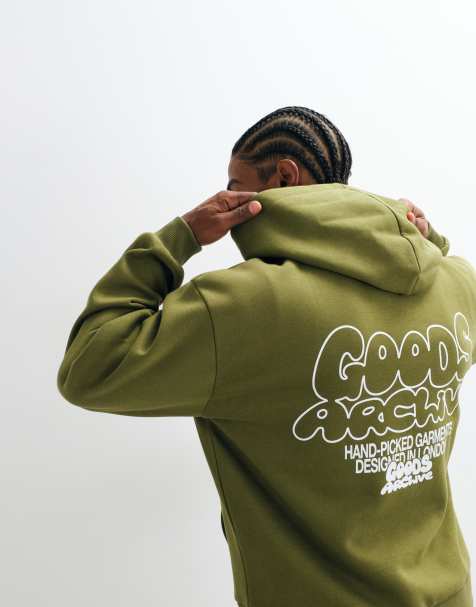 ASOS DESIGN oversized boxy hoodie with back print in green - view 1