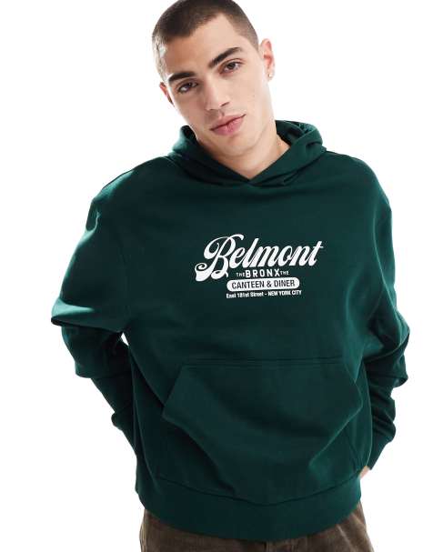 ASOS DESIGN oversized boxy hoodie with belmount print in green - view 1