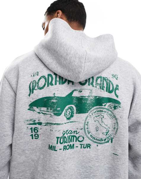 ASOS DESIGN oversized boxy hoodie with car print in grey - view 1