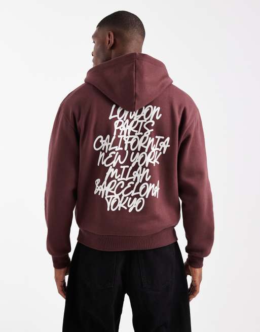ASOS DESIGN oversized boxy hoodie with graffiti print in brown
