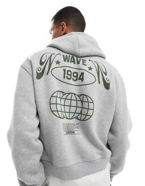 ASOS DESIGN oversized boxy hoodie with label detail and back print in grey marl - view 1
