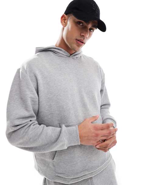 ASOS DESIGN oversized boxy hoodie with raw hem in gray heather - part of a set - view 1