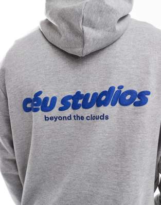 Asos Design Oversized Boxy Hoodie With Text Prints In Gray