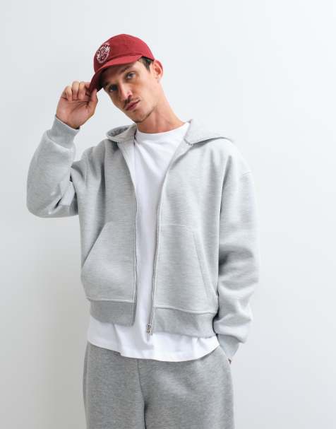 ASOS DESIGN oversized boxy hættetrøje i scuba-lignende stof i grå - view 1