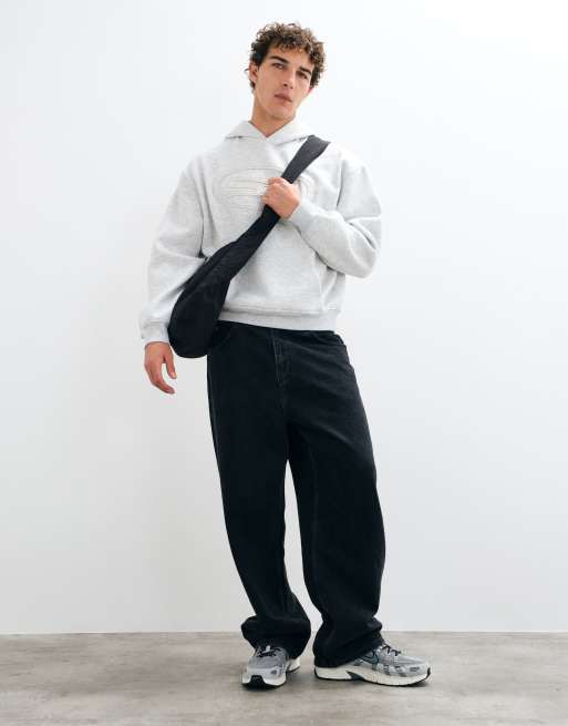 ASOS DESIGN oversized boxy hættetrøje med applikation i lysegrå, 2 af 9