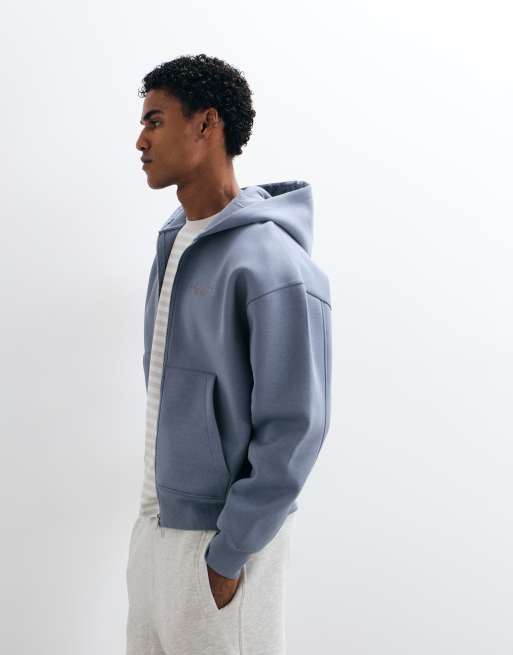 ASOS DESIGN oversized boxy hættetrøje med broderet print i scuba-lignende stof i blå, 5 af 5